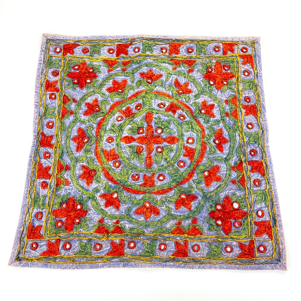 Throw Pillow Cover Hand Sewn Embroidered Blue Red Mirror Embellishments Decor